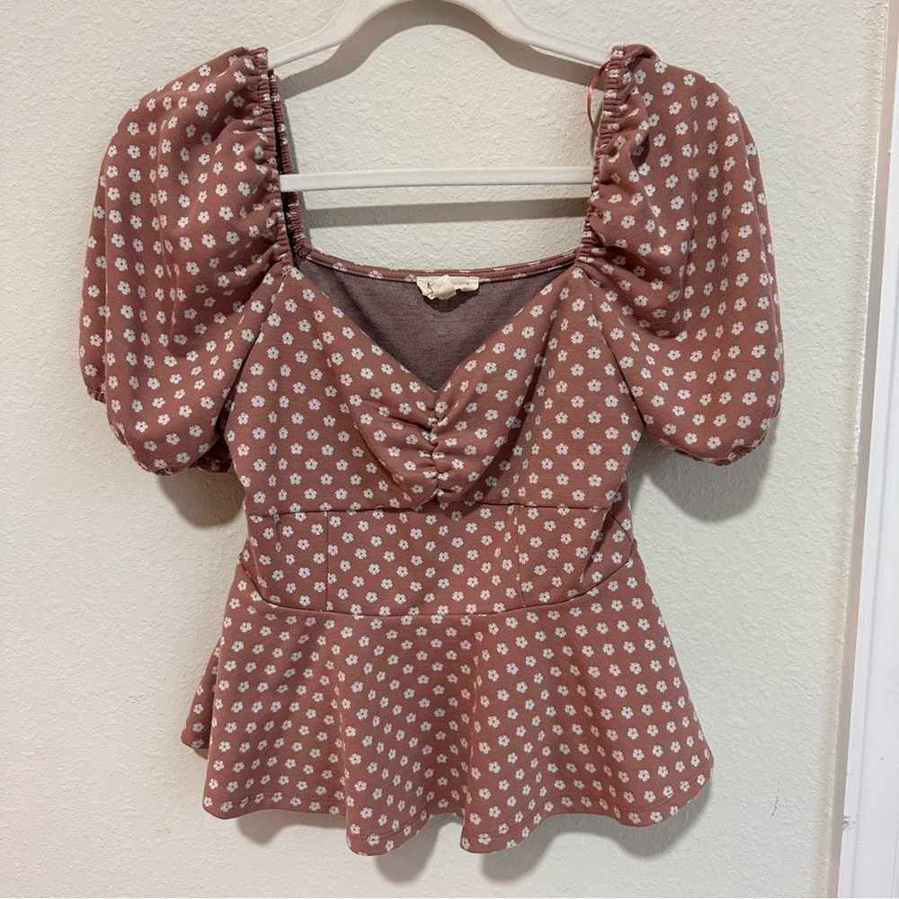 Flowers pink blouse with puffy sleeves - Meraki